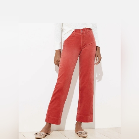 NWT Loft Velvet High Waist Wide Leg Pants Size 4/27 Vibrant Coral - Picture 2 of 8